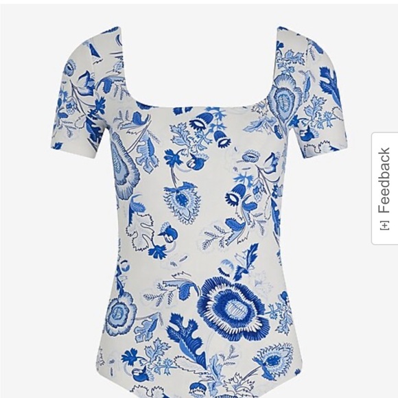 Express Body Contour Floral Stretch Cotton Square Neck Bodysuit - Picture 7 of 8